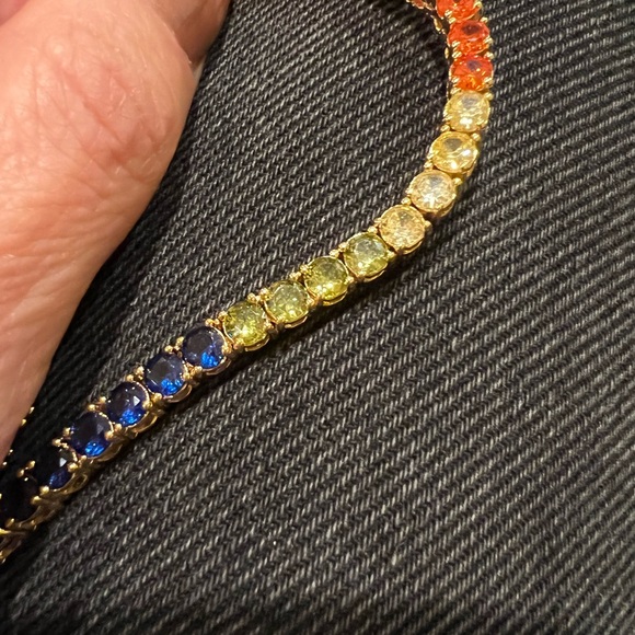 NWOT- Chain Rainbow 17” Long .25” thick Cubic zirconia tennis chain gold color - Picture 13 of 17
